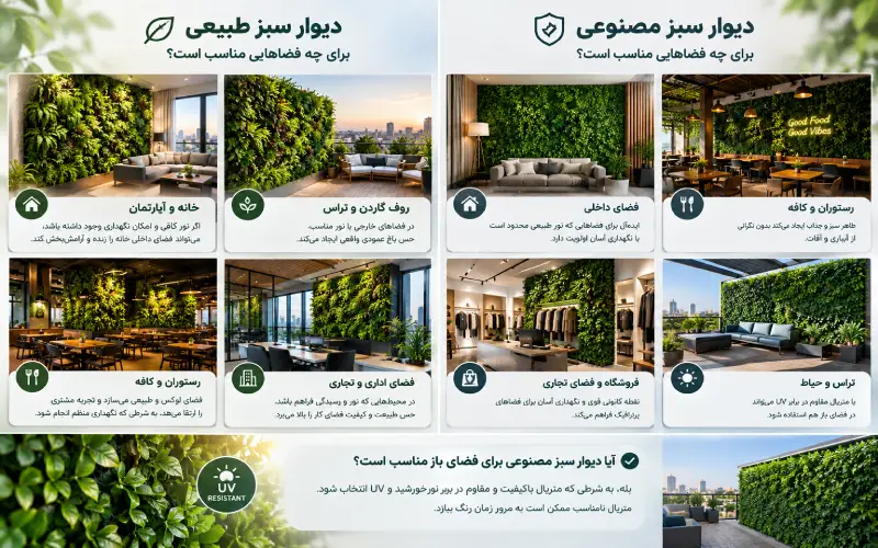 دیوار سبز طبیعی برای چه فضاهایی مناسب است؟